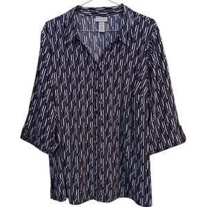CATHERINES Blouse Top 2X 22/24 Short Sleeves Casual‎ Work Office Flowy Navy Blue